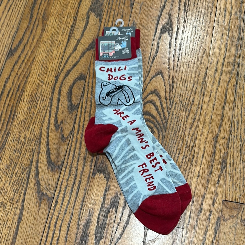 Blue Q Chili Dogs are Man’s Best Friend Men's Red and Gray Socks